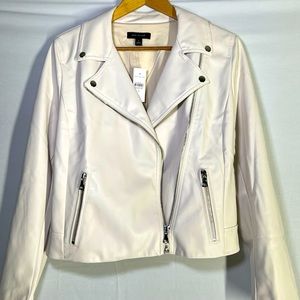 White faux leather biker jacket